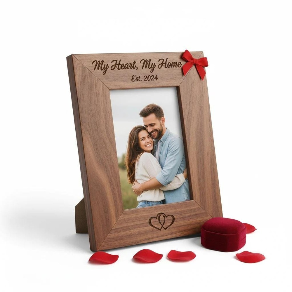 Personalized Couples Photo Frame - Custom Engraved Valentines Gift